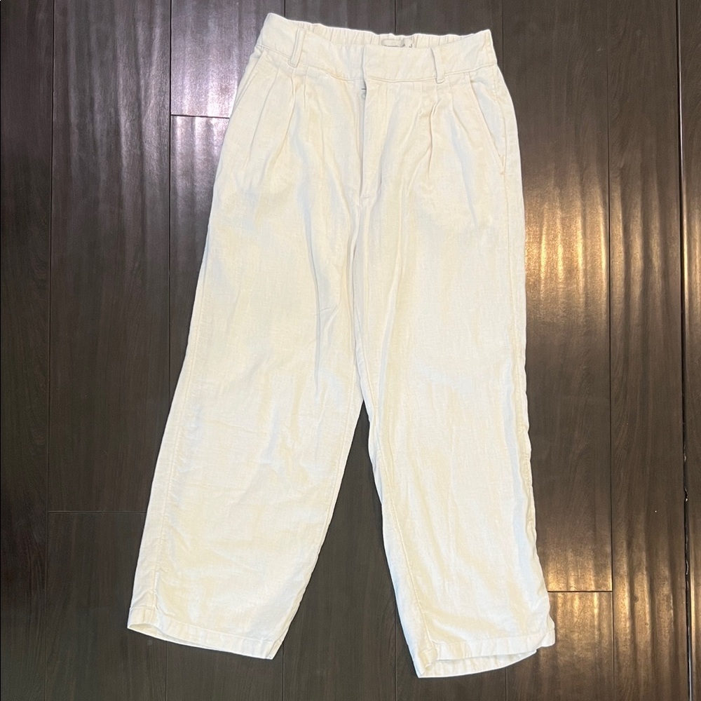Abercrombie & Fitch Cream Linen Blend Wide Leg Pants Size Small